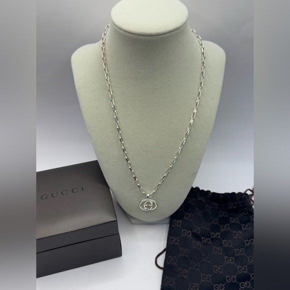 Gucci Sterling Silver GG Pendant & Large Link 18” Necklace - Picture 1 of 6